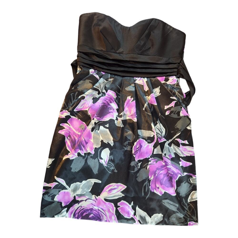 Y2K Ruby‎ Rox sz 7 floral mini dress black purple floral babydoll empire waist